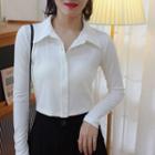 Long-sleeve Button Collar Knit Top