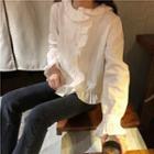 Long-sleeve Ruffle-trim Blouse White - One Size