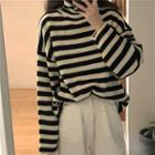 Striped Turtleneck Sweater White & Black - One Size
