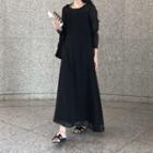 Long-sleeve A-line Maxi Dress Black - One Size