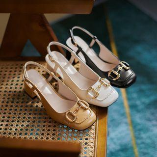 Block Heel Metal-accent Slingback Heels