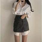 3/4-sleeve Shirt Dress / Striped Skirt