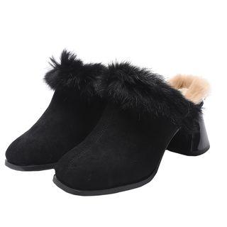 Block Heel Furry Mules
