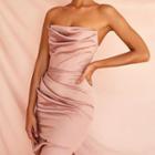 Strapless Slit-hem Midi Sheath Corset Dress