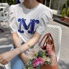 Puff-sleeve Letter Print T-shirt White - One Size