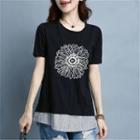 Mock Two-piece Short-sleeve Flower Print T-shirt