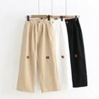 Dog Embroidered Wide Leg Pants