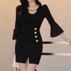 Bell-sleeve Mini Sheath Dress