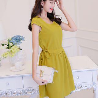Plain Cap-sleeve A-line Dress