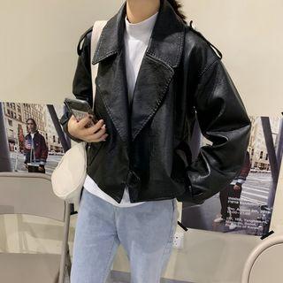 Faux-leather Loose-fit Cropped Jacket
