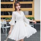 3/4-sleeve Dotted Mini A-line Mesh Dress