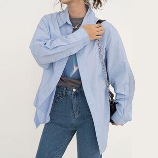 Long Sleeve Slit Plain Shirt