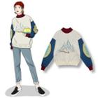 Couple Matching Color Block Print Mock Neck Sweater As Shown In Figure - One Size