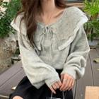 Peter Pan-collar Sweater Gray - One Size