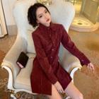 Corduroy Shirt Dress Wine Red - One Size