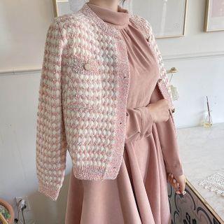 Crew-neck Glittered Cardigan