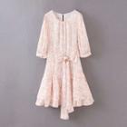 3/4-sleeve Print Ribbon Mini A-line Dress