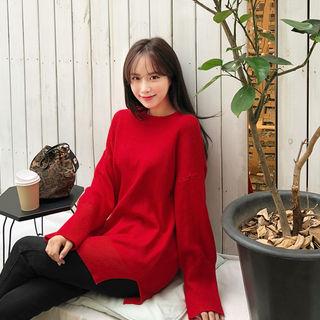 Slit-hem Long Knit Top