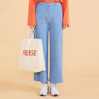 Snap-button Trim Wide-leg Jeans