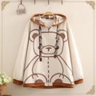 Bear Printed Drawstring Long-sleeve Jacket As Shown In Figure - One Size