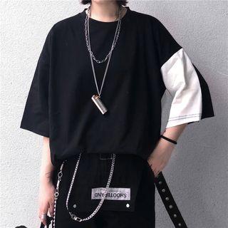 Elbow-sleeve Panel T-shirt Black - One Size