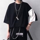 Elbow-sleeve Panel T-shirt Black - One Size