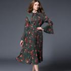 Floral Print Accordion Bell-sleeve Dress