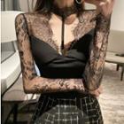 Long-sleeve Cutout Lace-panel Top