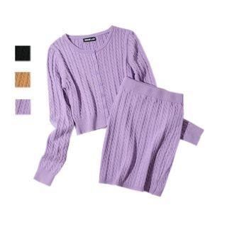 Set: Cable Knit Cardigan + Skirt