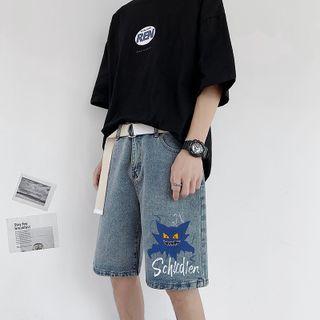 Monster Print Denim Shorts