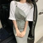 Long-sleeve V-neck Knit Top / Knit Midi Sheath Overall Dress