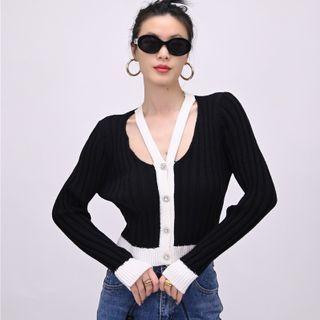 Two Tone Ribbed Cardigan