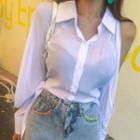 Slit-shoulder Self-tie Shirt