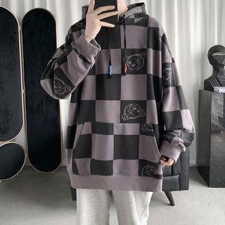 Long-sleeve Checkerboard Print Hoodie