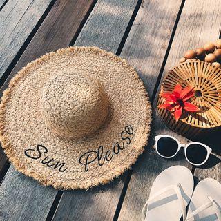 Lettering Embroidered Straw Hat As Shown In Figure - M