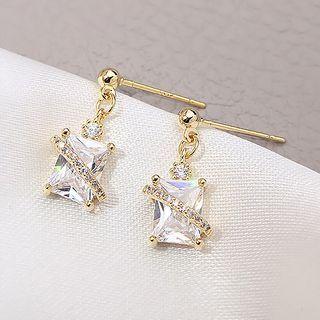 Rhinestone Dangle Earring A158 - 01 - White & Gold - One Size