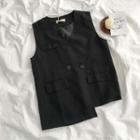 Asymmetric Plain Vest Black - One Size
