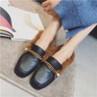 Furry Trim Chain Detail Loafers