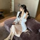 Single Breasted Blazer / Spaghetti Strap Midi A-line Satin Dress
