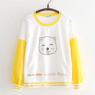 Bear Print Color Block Pullover