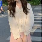 V-neck Lace Panel Blouse / Plain Midi A-line Skirt
