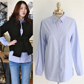 Hidden-button Cotton Shirt