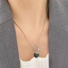 Heart Pendant Alloy Necklace Black & Silver - One Size