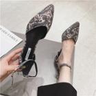 Printed Faux Leather Pointed Kitten Heel Pumps