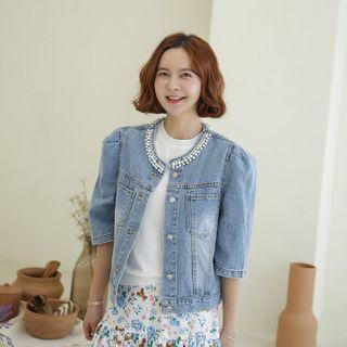 Bead-neck Denim Jacket Blue - One Size