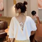 Elbow-sleeve Lace-up Back Top