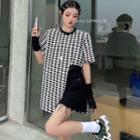 Elbow-sleeve Patterned T-shirt Black - One Size