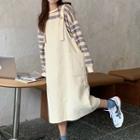 Corduroy Overall Dress / Striped Sweatshirt