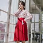 Pleated Midi Hanbok Skirt Red - One Size