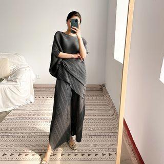 Set: Elbow-sleeve Plain Top + Pants